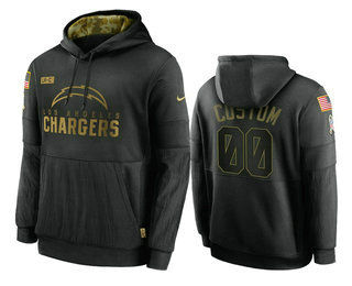 Men's Los Angeles Chargers Black 2020 Customize Salute to Service Sideline Therma Pullover Hoodie